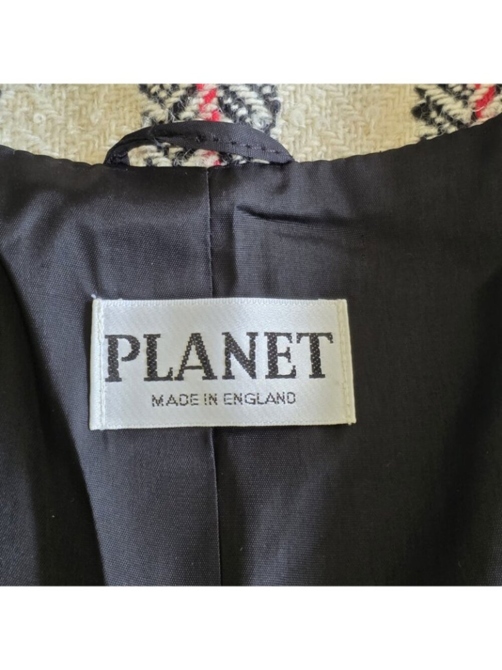 Vtg 80s Planet Plaid Blaizer US 8 Wool Blend Lined DB Colarless England Academia - Picture 4 of 16